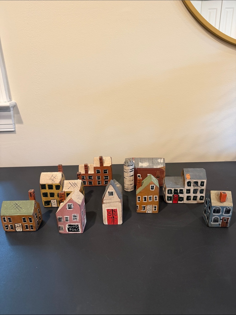 Handmade Miniature Wooden Village Set - Assorted Pastel & Earth Tones
